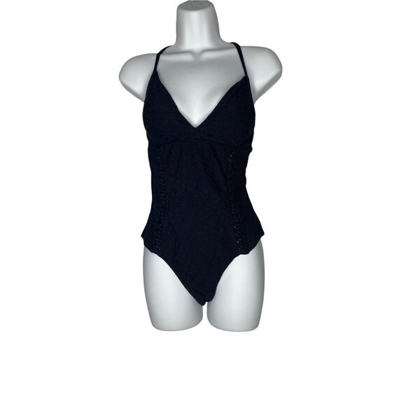 Jessica Simpson Rose Bay Textured One-Piece Swimsuit, Black, Size M - Picture 2 of 9